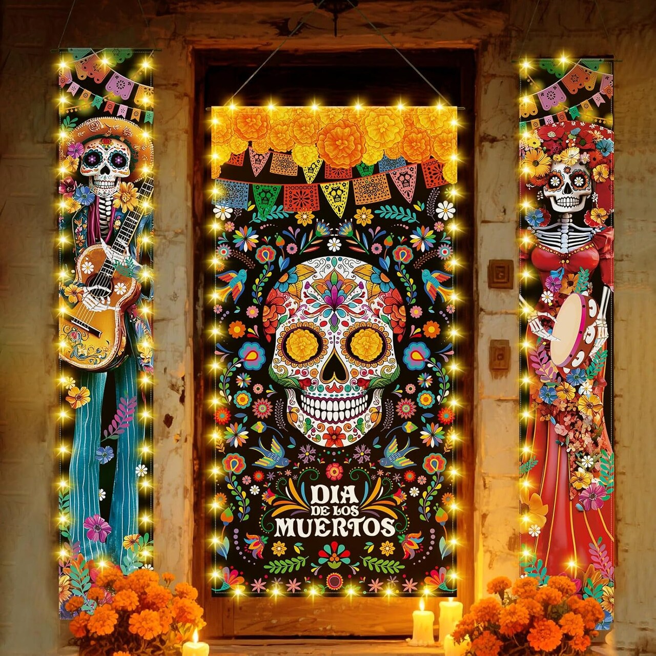 3 Pcs Day of the Dead Decorations Dia De Los Muertos Door Cover(Multicolor)14.37 x 5.91 inches
